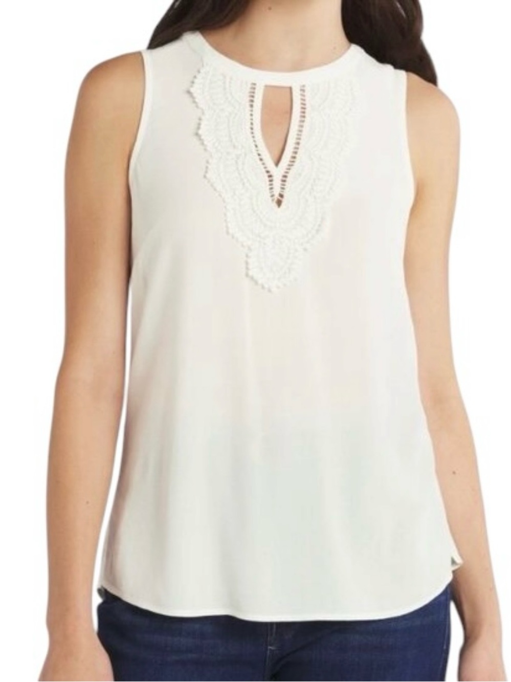 Pale Sky Stitch Fix Ivory Crochet Lace Keyhole Back Slit Sleeveless Blouse M